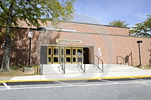 Old high school gymnasium entrance photo