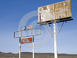 Old highway signs in the Nevada desert