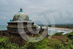 The old Hindu Temple is on top of a hill.