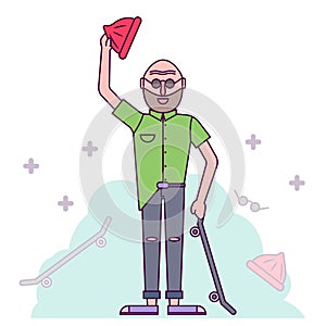 Old hipster with skateboard vector illustration on the white background