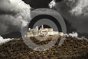 Old historic castle on the top of the hill. Plavecky castle at Slovakia