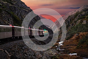 Old Historic Railroad Train is going over White Pass