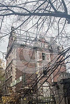 Old historic ruins of burnt and abandoned renaissance house