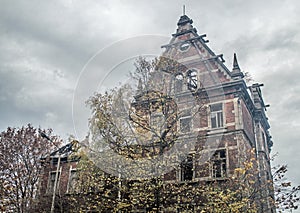 Old historic ruins of burnt and abandoned renaissance house