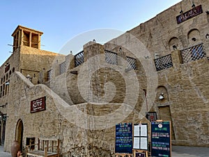 The old and historic side of Dubai city | Old Arabian architecture and buildings | Al Seef District, outdoor shopping and restaura