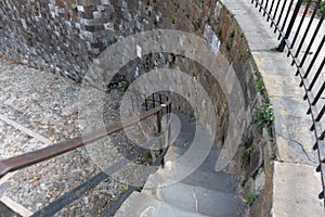 Old Historic Stone Staircase going Down to River Street in Savannah Georgia