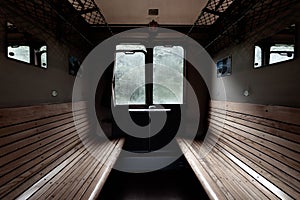 Old historic train carriage interior