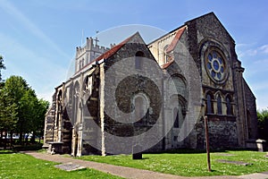 Old historic Waltham Abbey church building, England, UK