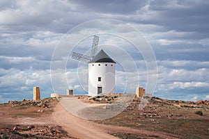 Old historic windmills on the hill of Herencia, Consuegra, Spain