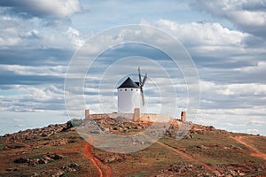 Old historic windmills on the hill of Herencia, Consuegra, Spain photo