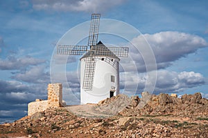 Old historic windmills on the hill of Herencia, Consuegra, Spain photo