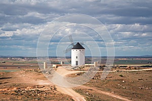 Old historic windmills on the hill of Herencia, Consuegra, Spain photo