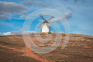 Old historic windmills on the hill of Herencia, Consuegra, Spain photo