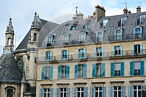 Old historical buildings in central part of Paris on the Rue de Rivoli