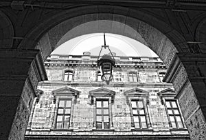 Old historical buildings in central part of Paris on the Rue de Rivoli