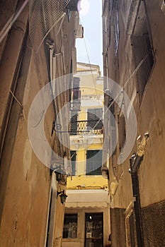 Old, historical buildings in Corfu Kerkyra town.