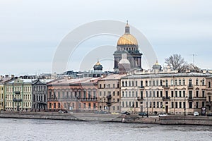 Old historical buildings on the English Embankment of Saint Petersburg formerly named Leningrad.