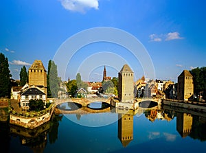 Old historical center of Strasbourg. Fortress towers and briges photo