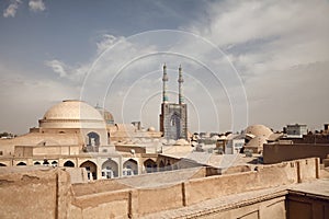 Old Historical City of Yazd with Traditional Buildings in its Skyline