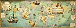old historical map of the world, banner made with Generative AI