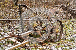 Old historical mower for haymaking in Kumla Sweden