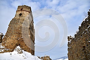 Walls of the ruin of a historic castle in the countryside Zborov Slovakia