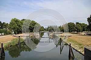 Old historical sluice installation from river IJssel to the city of Zwolle in the Netherlands, nowadays used as a monument