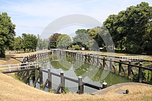 Old historical sluice installation from river IJssel to the city of Zwolle in the Netherlands, nowadays used as a monument