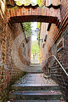 Old historical staircase in Lubeck, Germany.