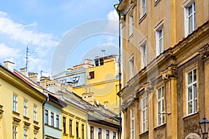 The old, historical tenements flats in Krakow, Poland photo