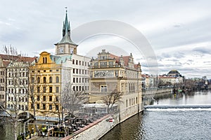 Old historical town Prague with Vltava river from Charles bridge