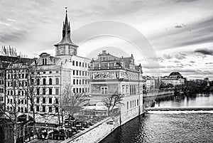 Old historical town Prague with Vltava river from Charles bridge