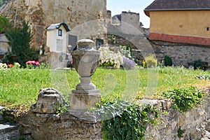 Old historical urn on the cemetery of Duernstein in Austria