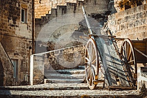 Old historical wood wagon typical tool used in Matera in the past