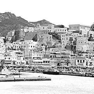 old history in cyclades island harbor and boat santorini naksos