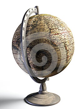 Old history map on metal globe