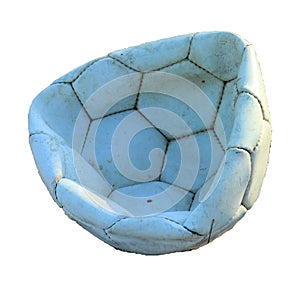 Old holey deflated soccer ball, isolated