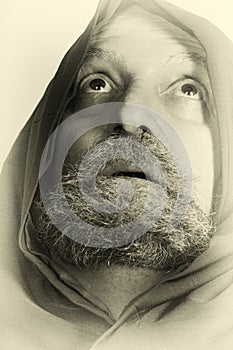 Old holy prayer card capuchin monk with beard