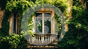 old home front decorated with greenery generated by AI tool