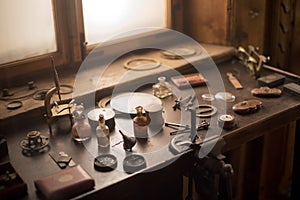 Old horology or watchmakers laboratory photo