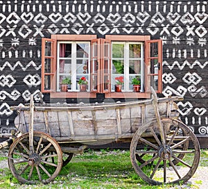 Old horse carriage in village