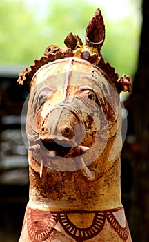 Old Horse Mud statue in Temple