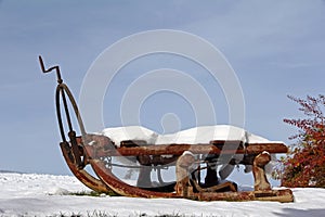 An old horse sledge in winter