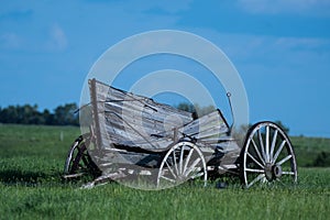 An Old Horse Wagon Sitting in an Open Field