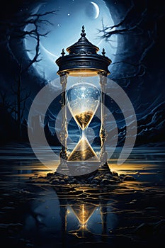 Old hourglass in the moonlight