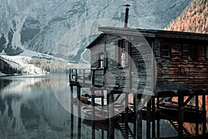 Old house at the alpine mountain lake
