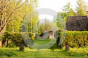 Old House and barn with hedge in the countryside