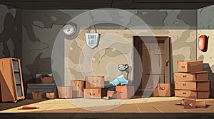 Old house basement with boxes illustration AI Generated