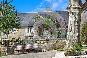 Old House and bench, Nespouls, Correze, Limousin, France