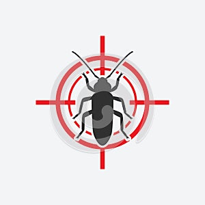 Old House Borer icon red target. Insect pest control sign